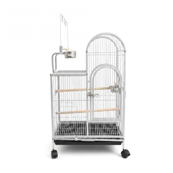 Large White Bird Cage with Play Top & Wheels, 105cm Tall Wrought Iron ...